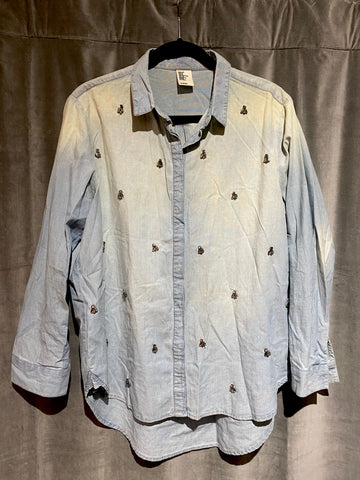 H & M Embellished Light-wash Denim Button Down Shirt