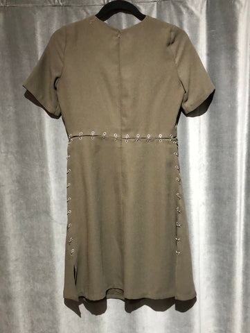 The Kooples Short Sleeve Brown and Silver Ring Short Sleeve Dress