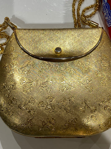 Vintage: Gold Metal Floral Design Handbag