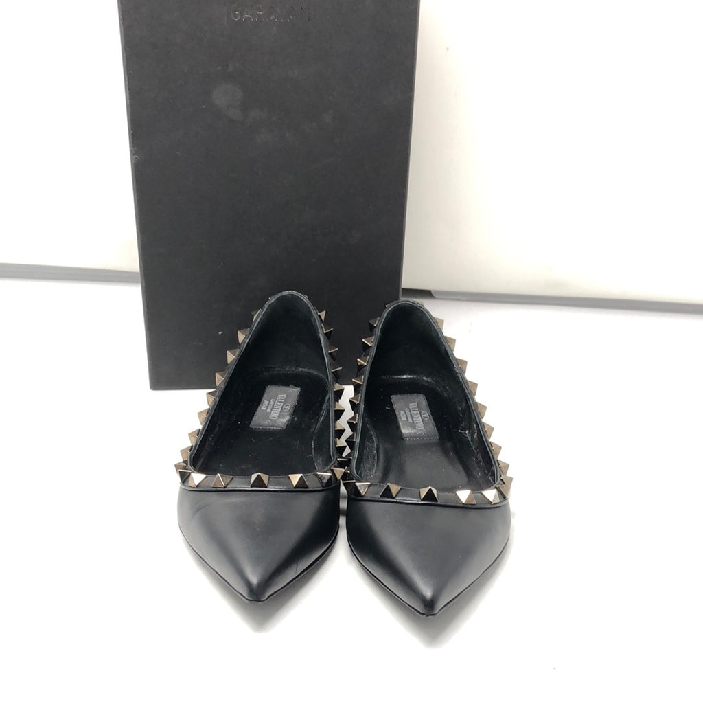 Valentino Black Pointed Toe with Black Rockstud Flat Shoe