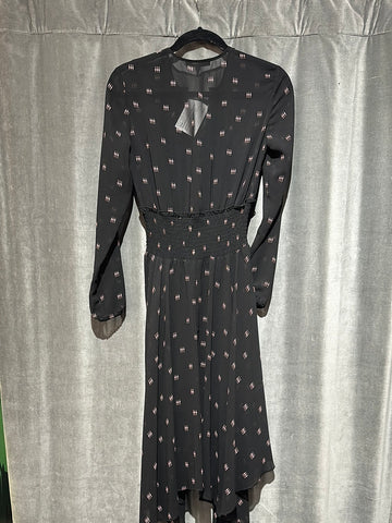 Maje Black and Pink Chiffon like Fabric Long Sleeve Handkerchief Bottom Dress