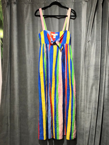 Mara Hoffman Multicolor Striped Front Tie Sleeveless Midi Dress
