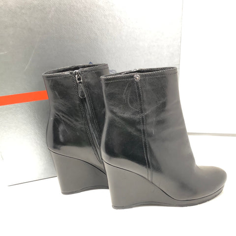 PRADA Black Leather Side Zip Wedges
