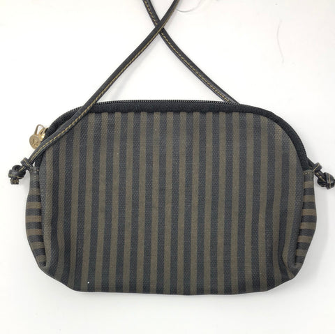 Vintage: Fendi Pequin Stripe Crossbody Bag with Brown Leather Strap