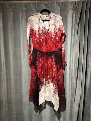 BCBG Maxazria RUNWAY Red and Multicolor long sleeve sheer dress