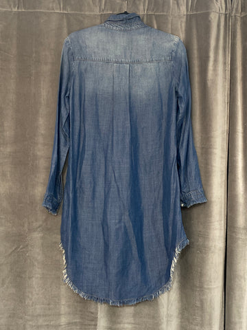 Cloth & Stone Denim Collared Long Sleeve Dress with Unfinished Edges