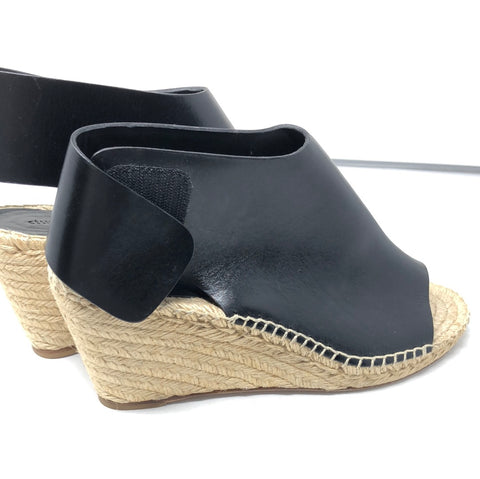 CELINE Black leather espadrille wedge