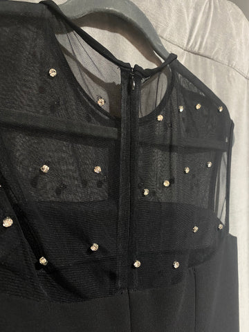 Sandro Black Short Sleeve Sheer Top with Chrystals Black Short Dresss