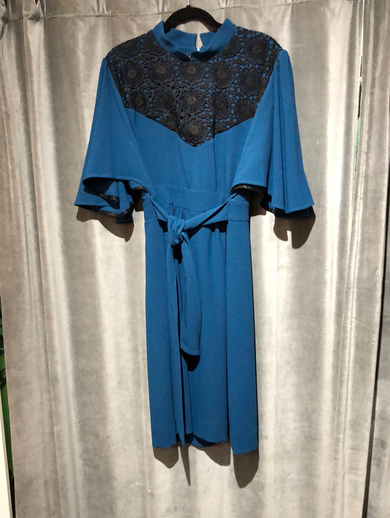 EROTOKRITOS Teal Fit and Flare collared dress with lace top