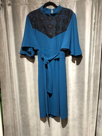 EROTOKRITOS Teal Fit and Flare collared dress with lace top