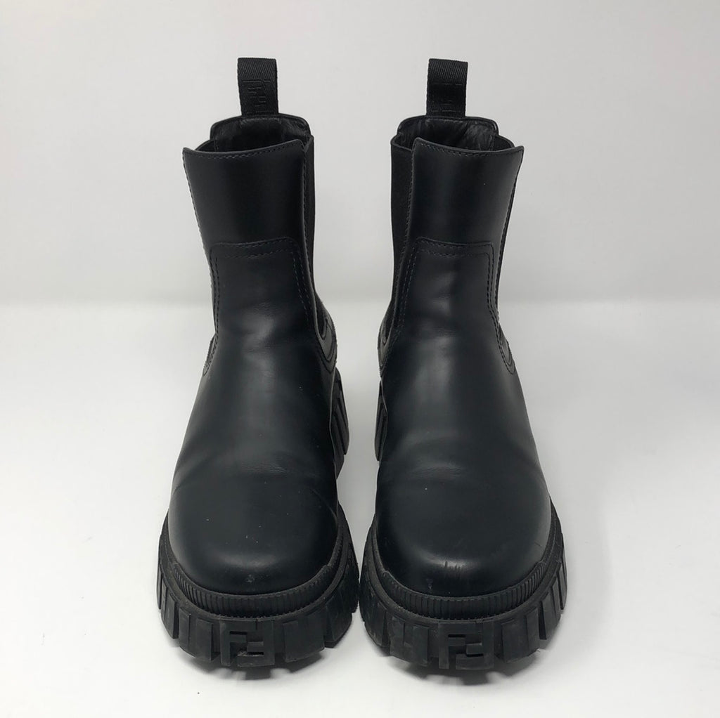 Fendi Black Slip On Lug Boot with Elastic Sides