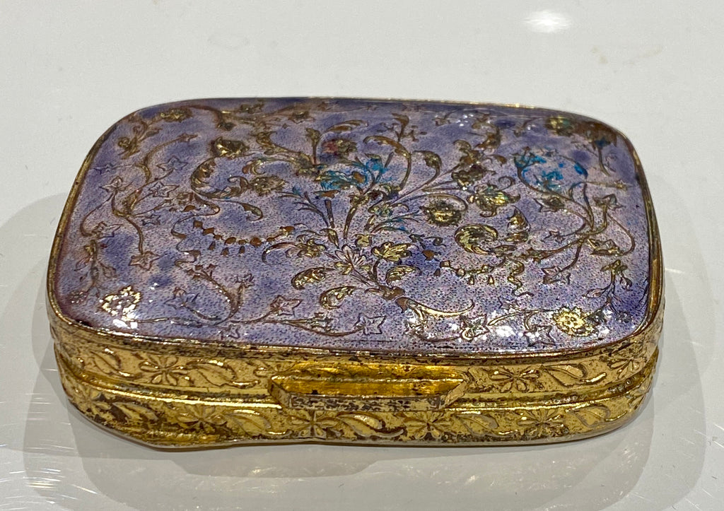 Vintage: Golden Pill Case with Purple Floral Decoration