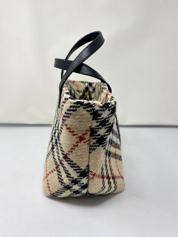 BURBERRY Wool Check Small Tote Bag