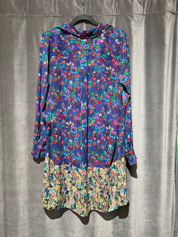 BCBG Long Sleeve Collared Button Down Floral Shift Dress