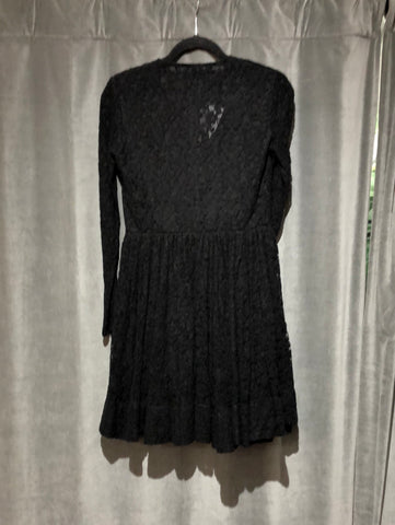 Maje Black lace long sleeve soft lace fit and flare dress