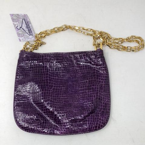 Vintage: Maria Turgeon Grape Purple Patent Leather Gator Bag with Giold Paperclip Chain