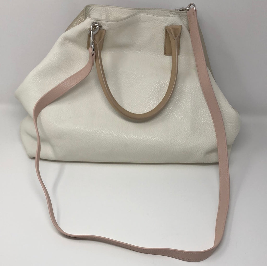 Akris Cream and Tan Pebbeled Leather Top Handle Bag