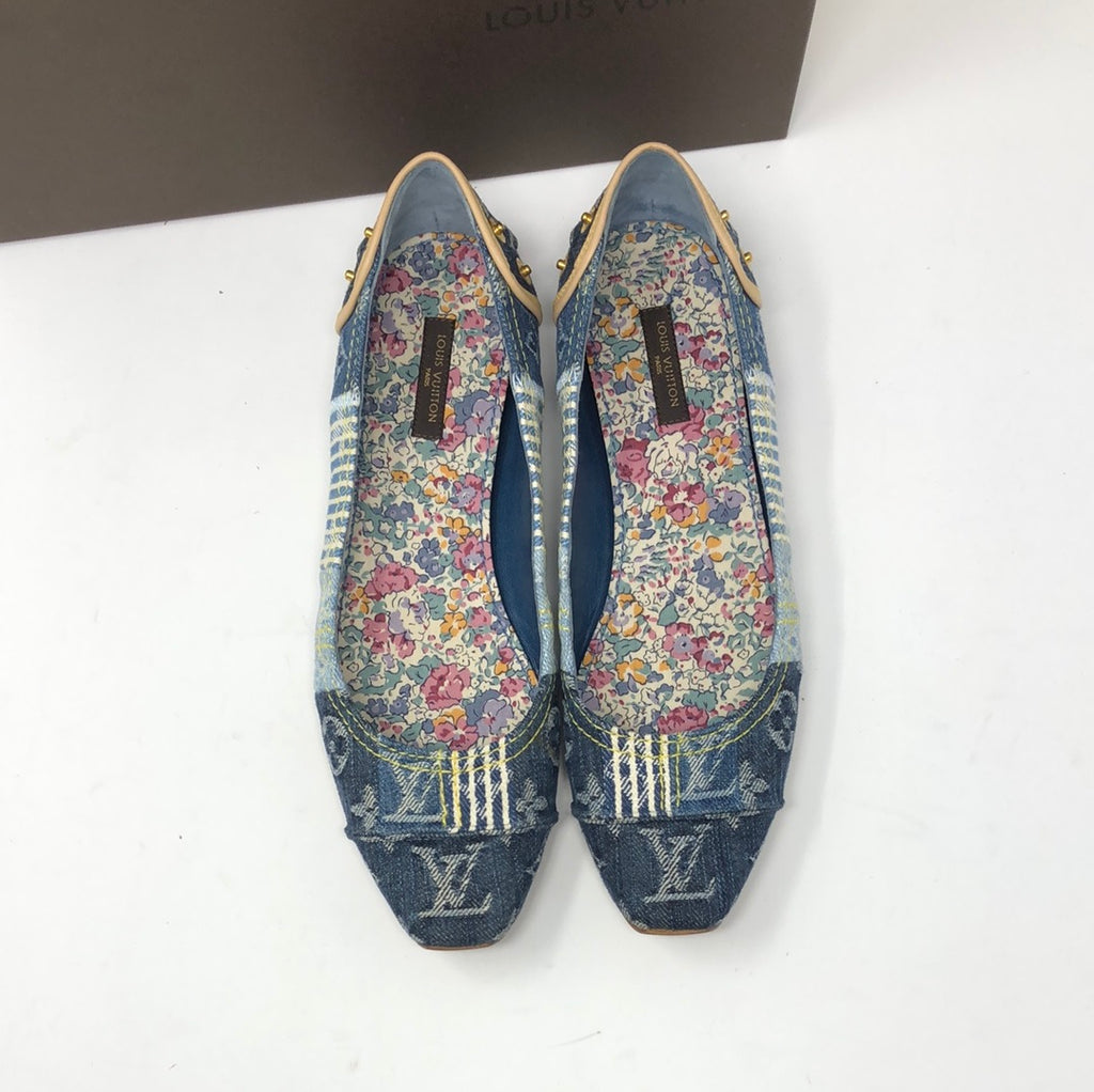 VINTAGE: Louis Vuitton Patchwork Denim Ballerina Flat – The