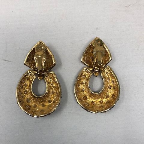 VINTAGE: Crystal and black gold oversized hanging earring