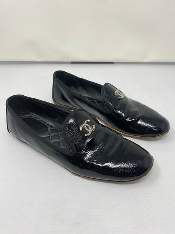 Chanel Patent Leather Loafer with Silver CC