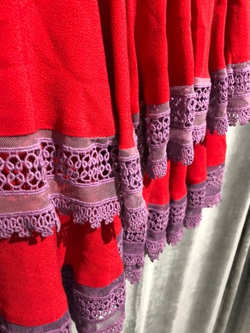 Maje Red and Purple Lace Trim Short Sleeve Dress The Hangout Maje Red and Purple Lace Trim Short Sleeve Dress The Hangout
