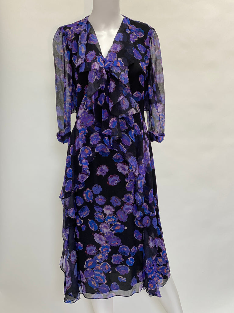 Jason Wu Black and Purple Floral Print Dress