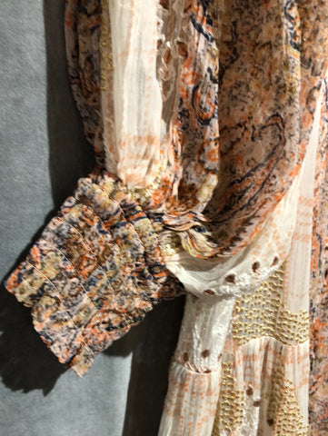Free People Long Sleeve Paisley Print With Gold matalic side Maxi Dress