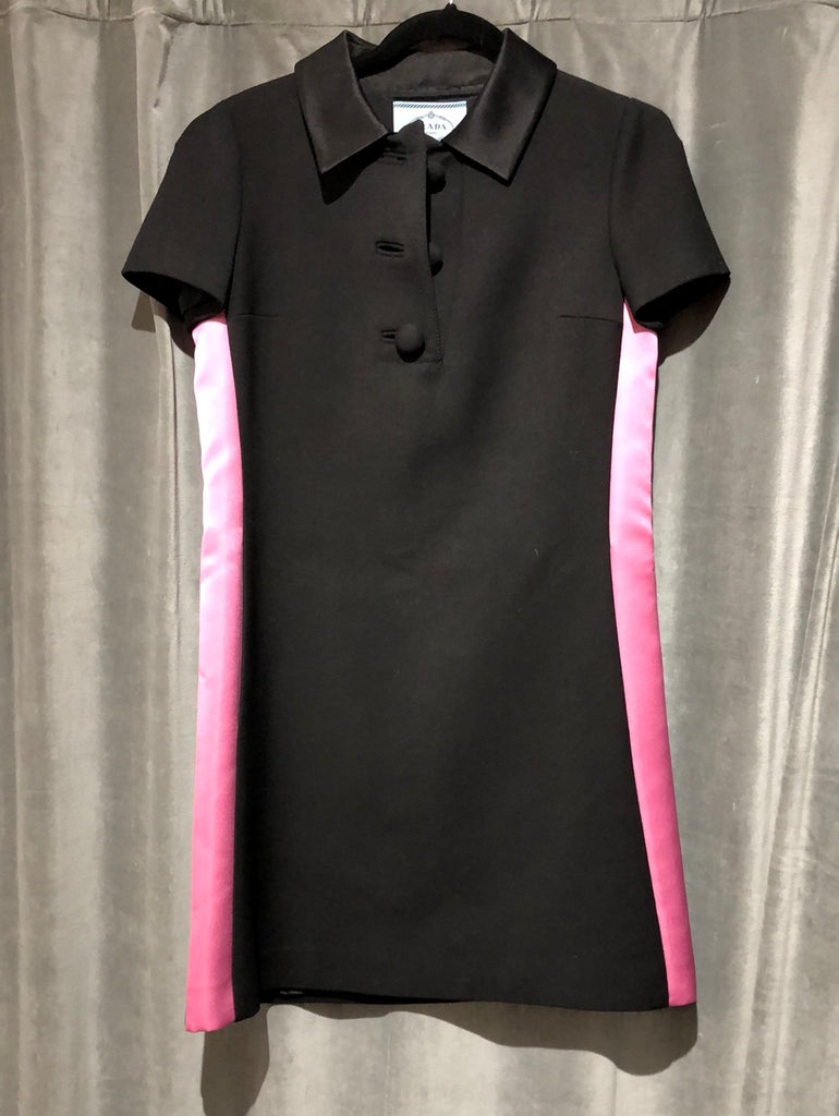 Prada Black Shift Collared Dress with Satin Collar