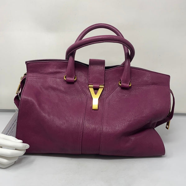 YSL Magenta Calf Leather Cabas Classic Y Top Handle Bag