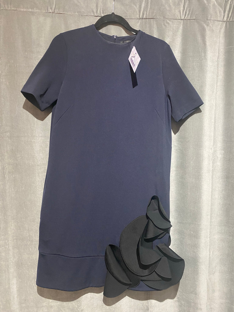 COS Navy Short Sleeve A Line Shift Dress with Black Applique