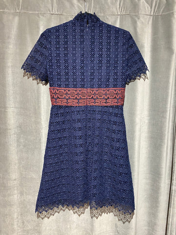 Sandro Danny Contrasting Lace dress Navy and Burgundy