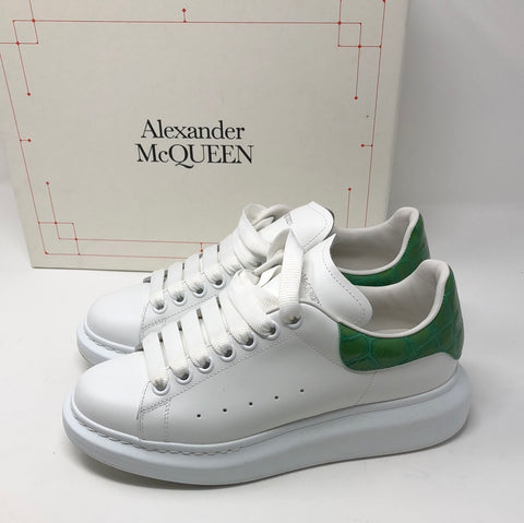 Alexander McQueen White and Green Croc Back