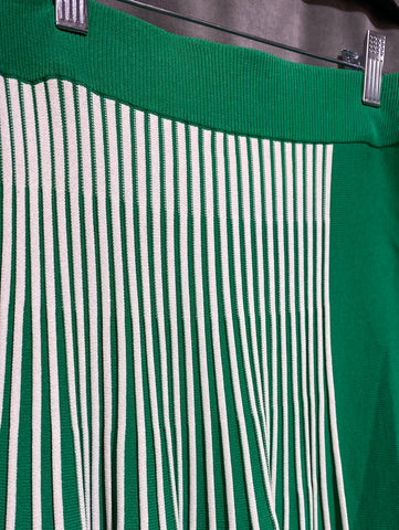 ALEXIS 'VANI' Ribbed Green and White Maxi Knit Stretch Wide Skirt
