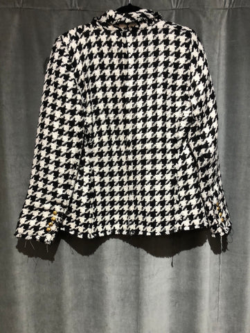 Zara Black and white houndstooth Tweed Blazer