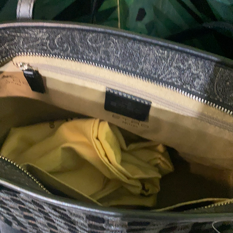 Etro Black Velvet and Leather Mini Checkerboard Top Zip Tote Bag