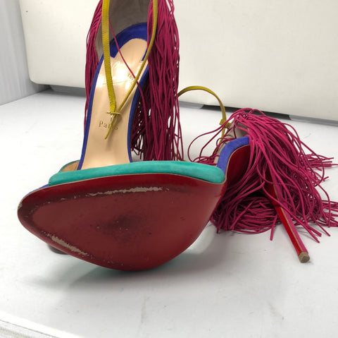 Christian Louboutin Suede Tri Color 'Otrot' Fringe Sandals