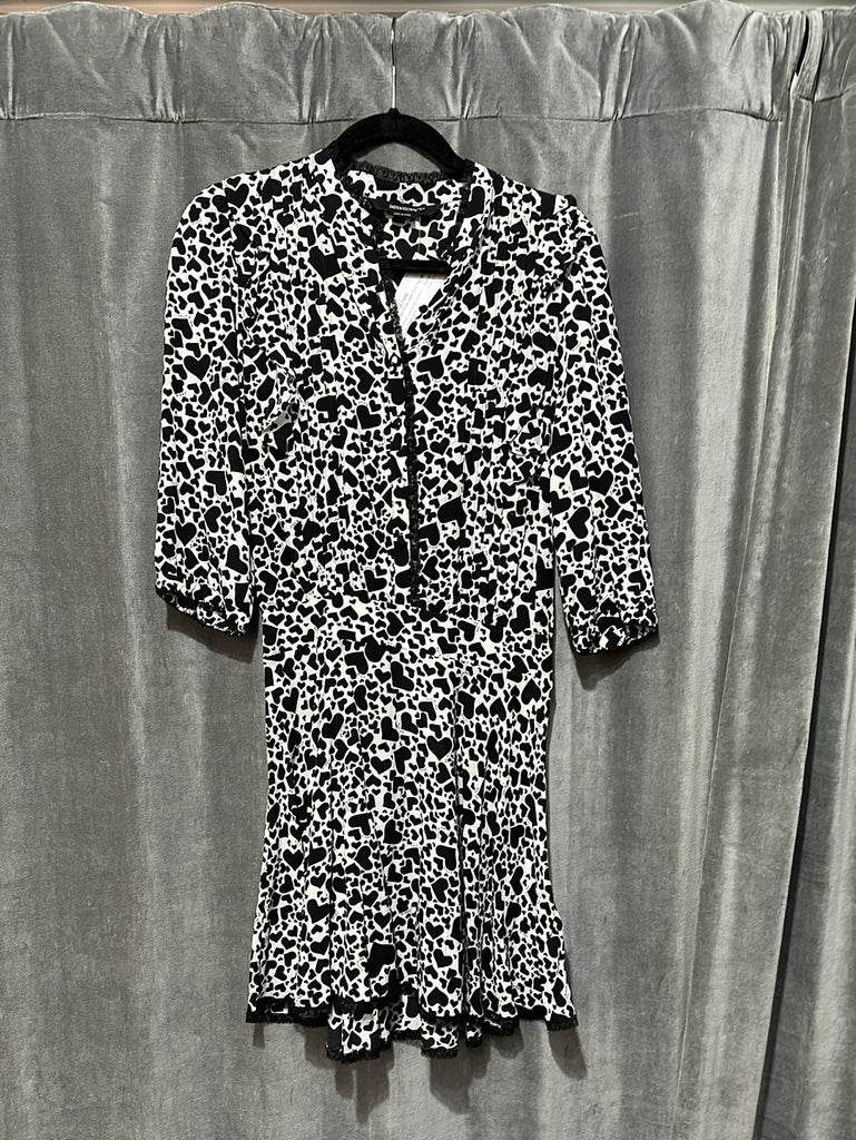 Zadig & Voltaire Black and White Heart Print Flair Bottom Dress