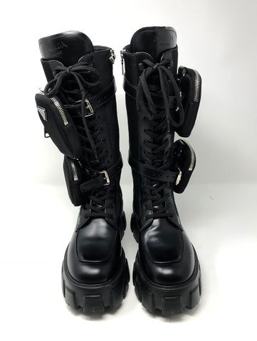 Prada Black Nylon High Boots with Double Pouches