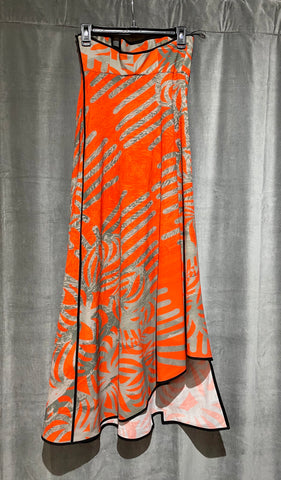 Orange Strapless Grey Palm Print Dress