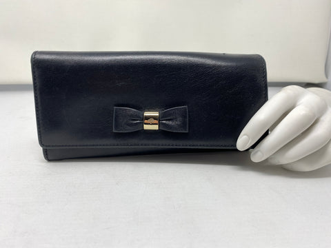 Mulberry Black Thin Long Leather Wallet with Bow and Pink Leather Interior