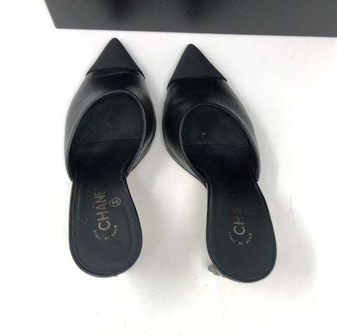 Chanel Black Leather Mules with Snake and Pearl Heel – The Hangout