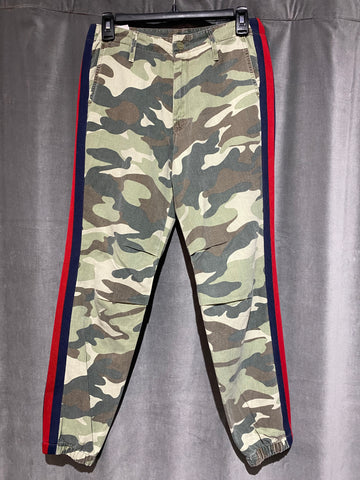 MOTHER Camo Jogger with Red and Navy Side Stripe