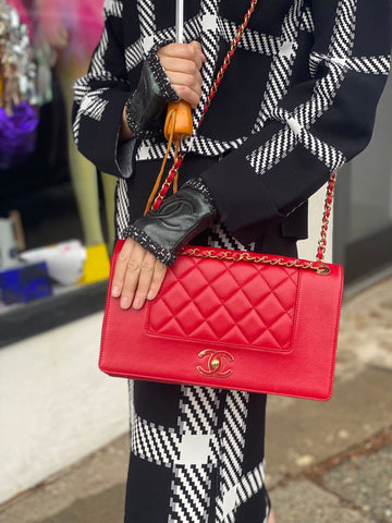 Chanel Red Vintage Mademoiselle Double Flap Boy Bag