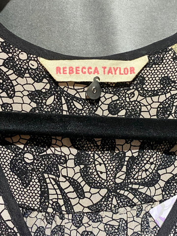 Rebecca Taylor Long Sleeve Lace Print Dress with Ribbon belt