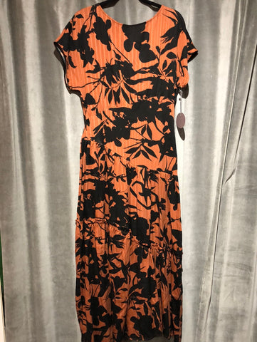 Eva franco Short Sleeve Brown and Black Maxi Dress