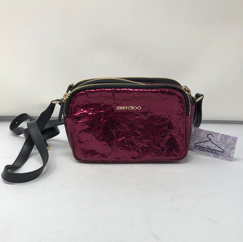 Jimmy Choo Pink Crinkled Patent Leather Three Zip Crossbody