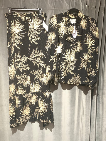 BASH Black Silk Fabric Long Sleeve Top and MAxi Skirt with Ivory Floral Print