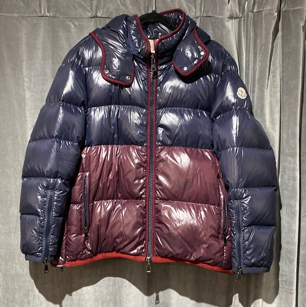 Moncler Navy and Burgundy Hooded Puffer Coat