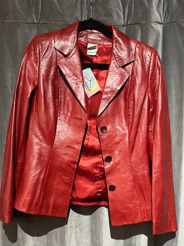 VINTAGE: GUY FULOP Red Leather Collared Blazer