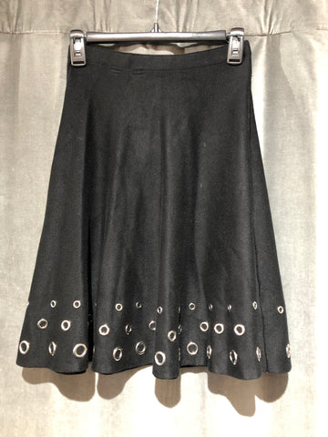 SIONI Black Stretch Knit Flare Skirt with Silver Rings